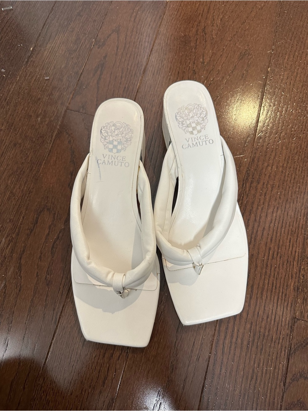 Vince Camuto Sabrinda White Padded Strap Square-Toe Slide Sandals